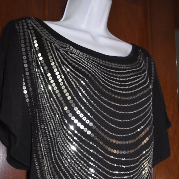 Cache Black Sequin Blouse Size M Embellished Sparkle Top Party Evening Glam - Picture 3 of 16